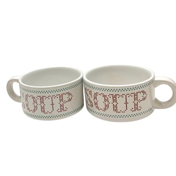 Houston Harvest Soup Mug Cup Set of 2 Needlework Cross Stitch Look White Brown - Picture 4 of 4